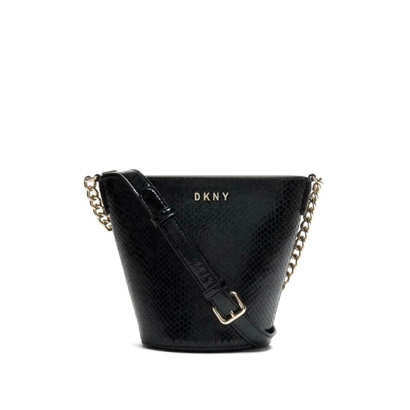 DKNY Snake Embossed Chain Leather Bucket Purse. - Picture 5 of 7